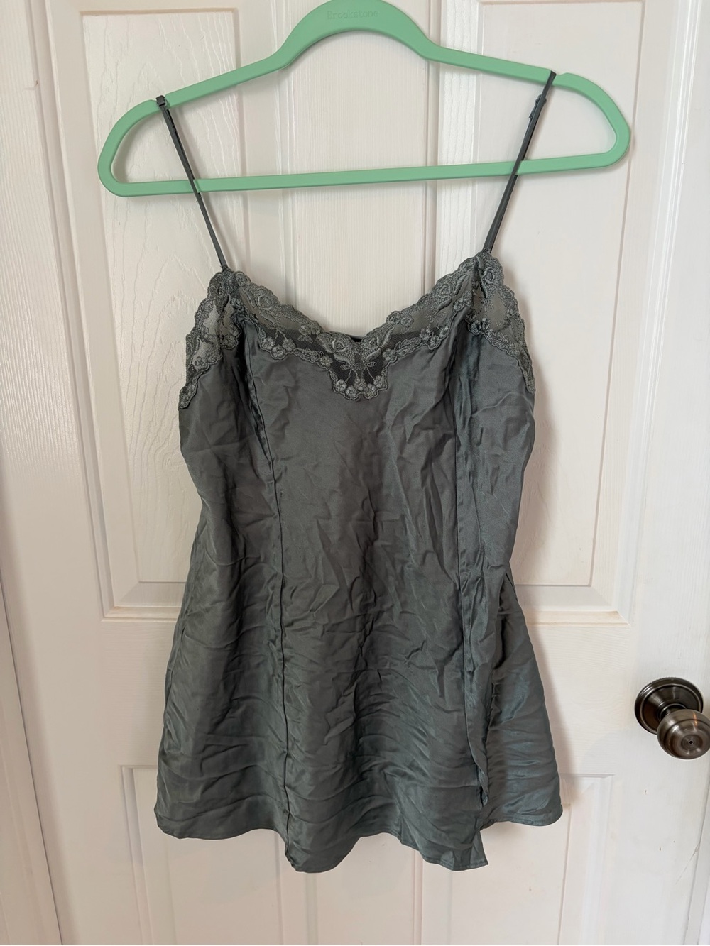 Victoria's Secret Gray Lace-Trim Satin Chemise
